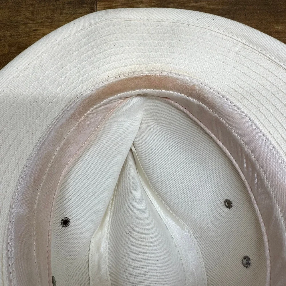 Panama Jack Mens Canvas Safari Fedora Hat Cream Off‎ White Made in USA Medium